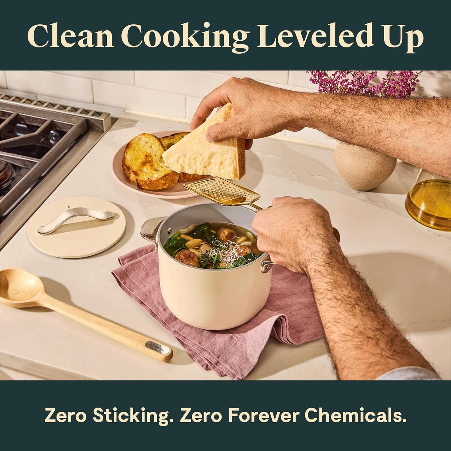 Caraway Petite Cooker - 2 Qt Ceramic Coated Pot - Free From Forever Chemicals - Perfect for Rice, Grains, or Sauces - Perracotta