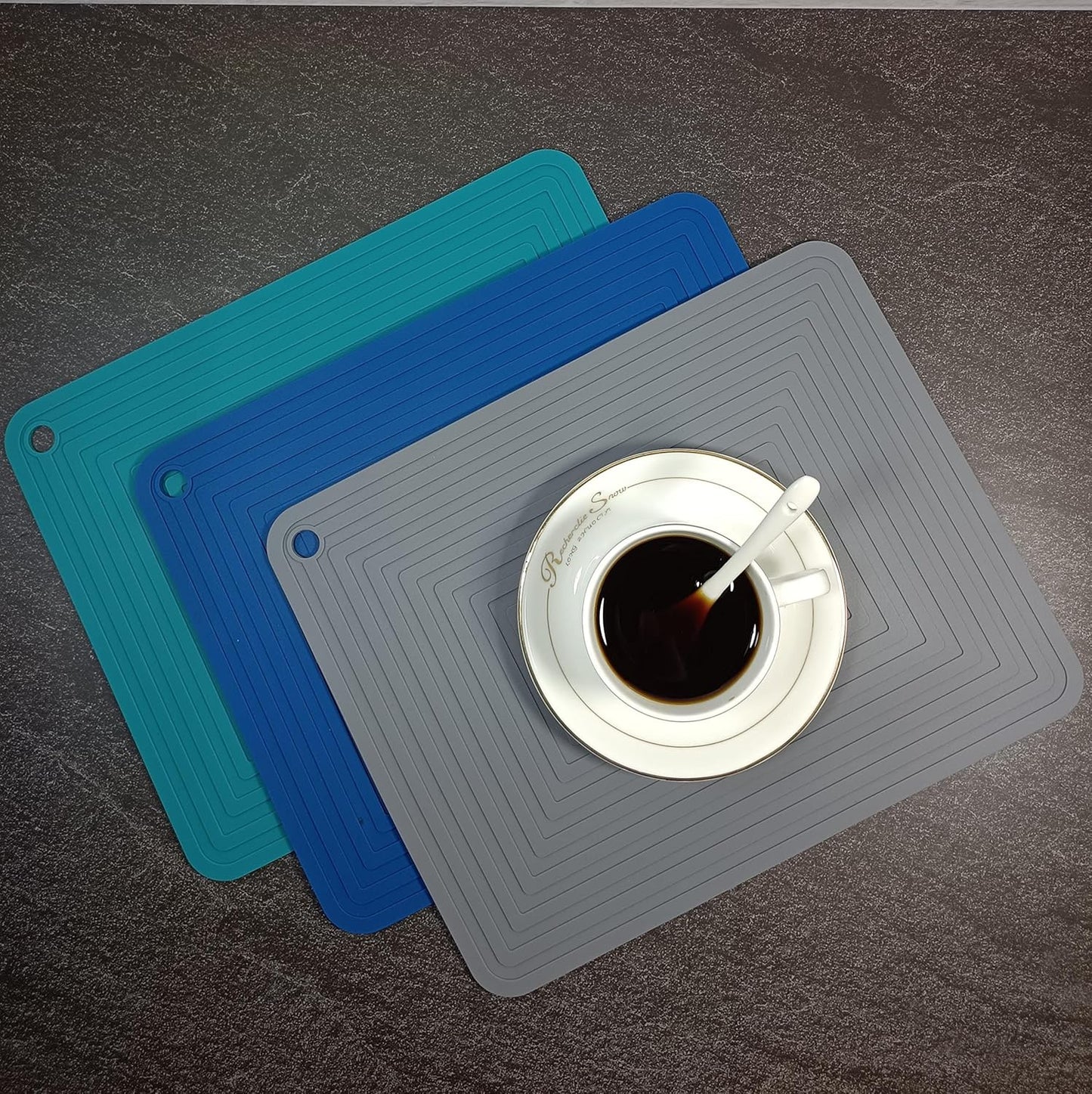 Silicone Trivets Mats Set, Trivets for Hot Dishes, Hot Pots and Pans, 9 x 12 Inches Dark Grey Silicone Hot Pads for Kitchen, Multi-Purpose Heat Resistant Mat Pot Holders 2 Pack