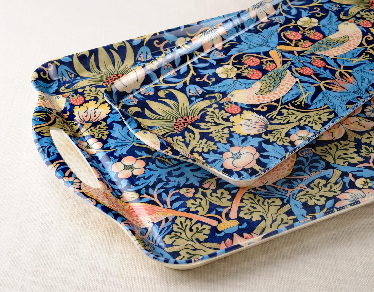 Pimpernel Morris & Co Strawberry Thief Blue Melamine Tray with Handles - Elegant Serving Tray for Tea Parties, Decorative Sandwich Display - Stylish Kitchen & Dining Organization, Ideal Gift for Her