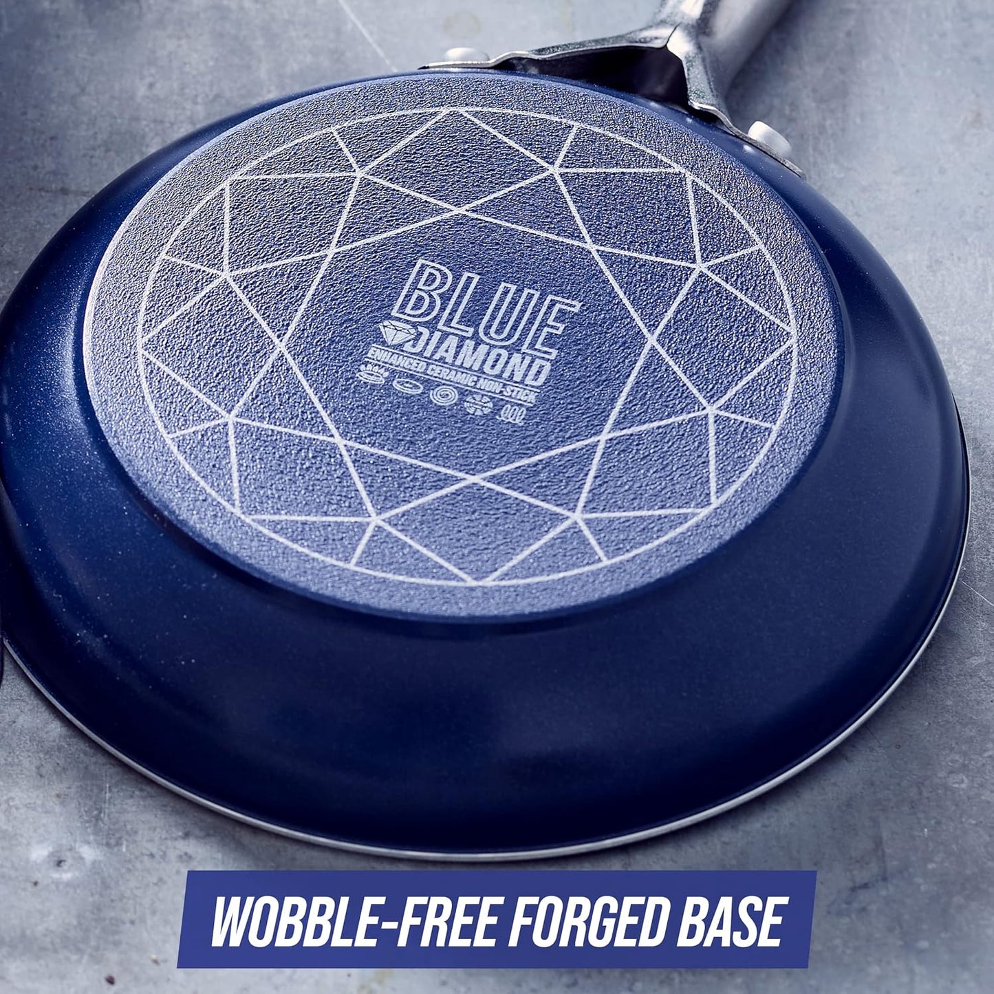 Blue Diamond 14" Nonstick Frying Pan Skillet, Diamond Infused PFAS & PTFE-Free Ceramic Pot, Dishwasher & Oven Safe, Stay Cool Handle, Durable Non Toxic Metal Utensil Safe, Family Jumbo Pan, Blue