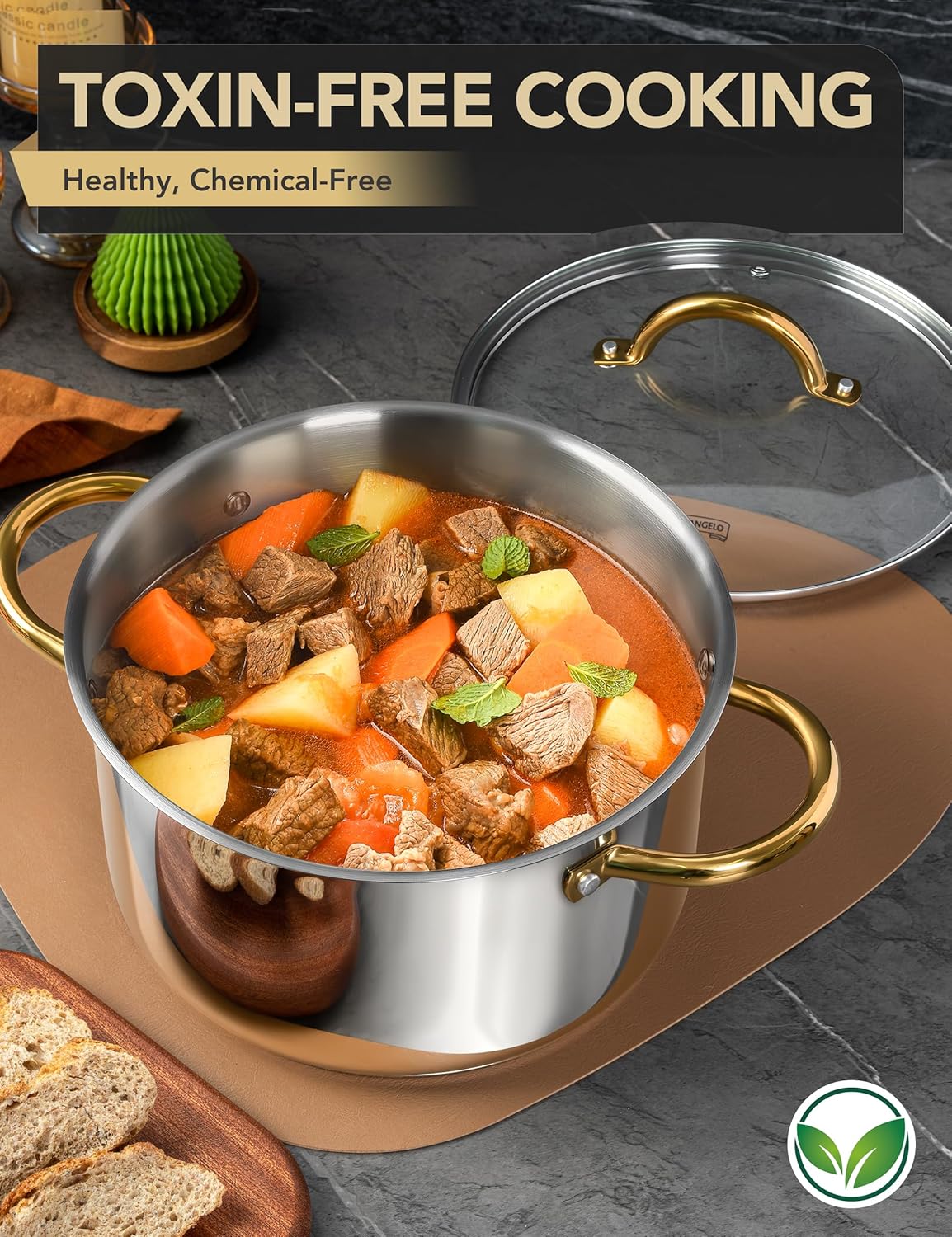 MICHELANGELO Stainless Steel Stock Pot - 8 Quart With Lid, Induction Compatible, Riveted Handle, Oven & Dishwasher Safe