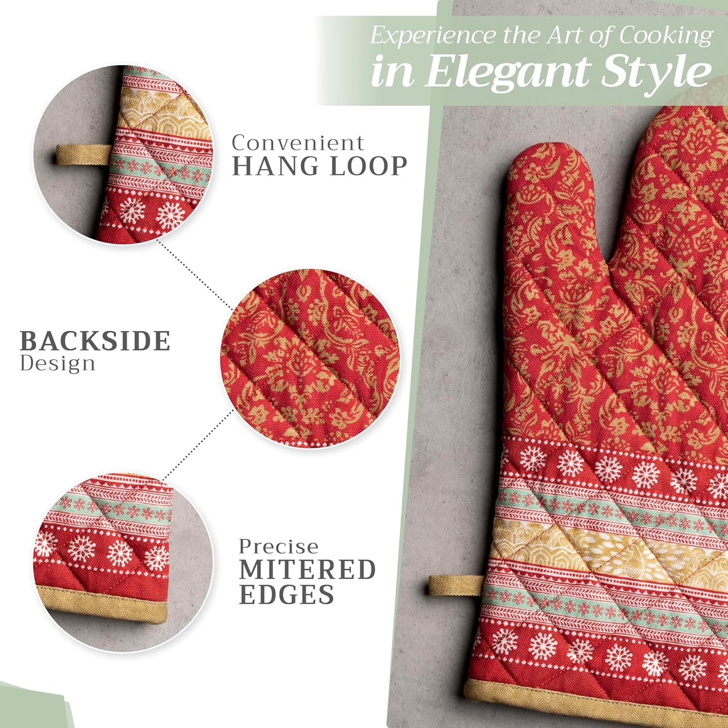 Maison d' Hermine Oven Gloves 100% Cotton Oven Mitt 7" x 13" with Loop Heat Resistant, BBQ, Cooking Gloves, Baking, Grilling, Kitchen, Handling Hot Pans (Pack of 1, Sofia)