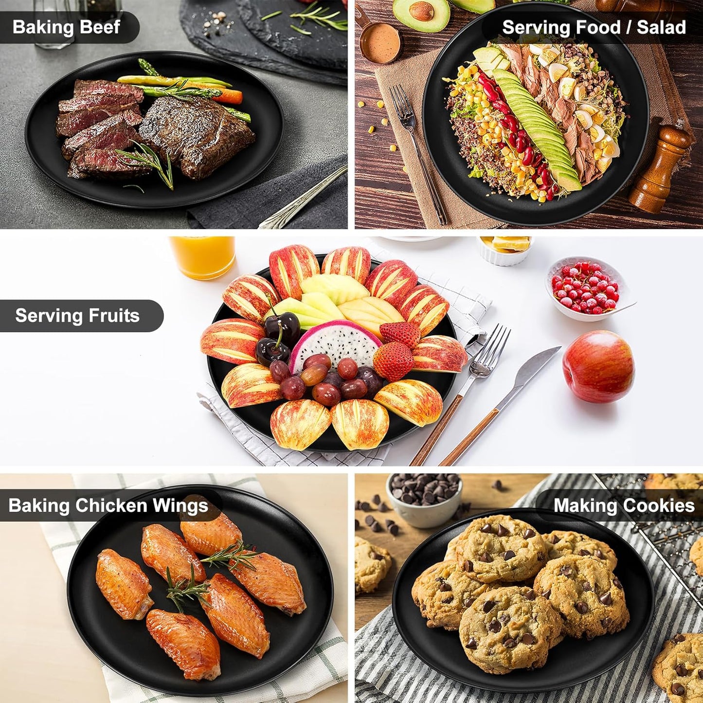 P&P CHEF Pizza Pan Bakeware for Home Kitchen, Stainless Steel Pizza Tray for Baking Pizza, Healthy & Reusable & Easy Clean, Oven & Freezer Safe, 10 Inch & Black