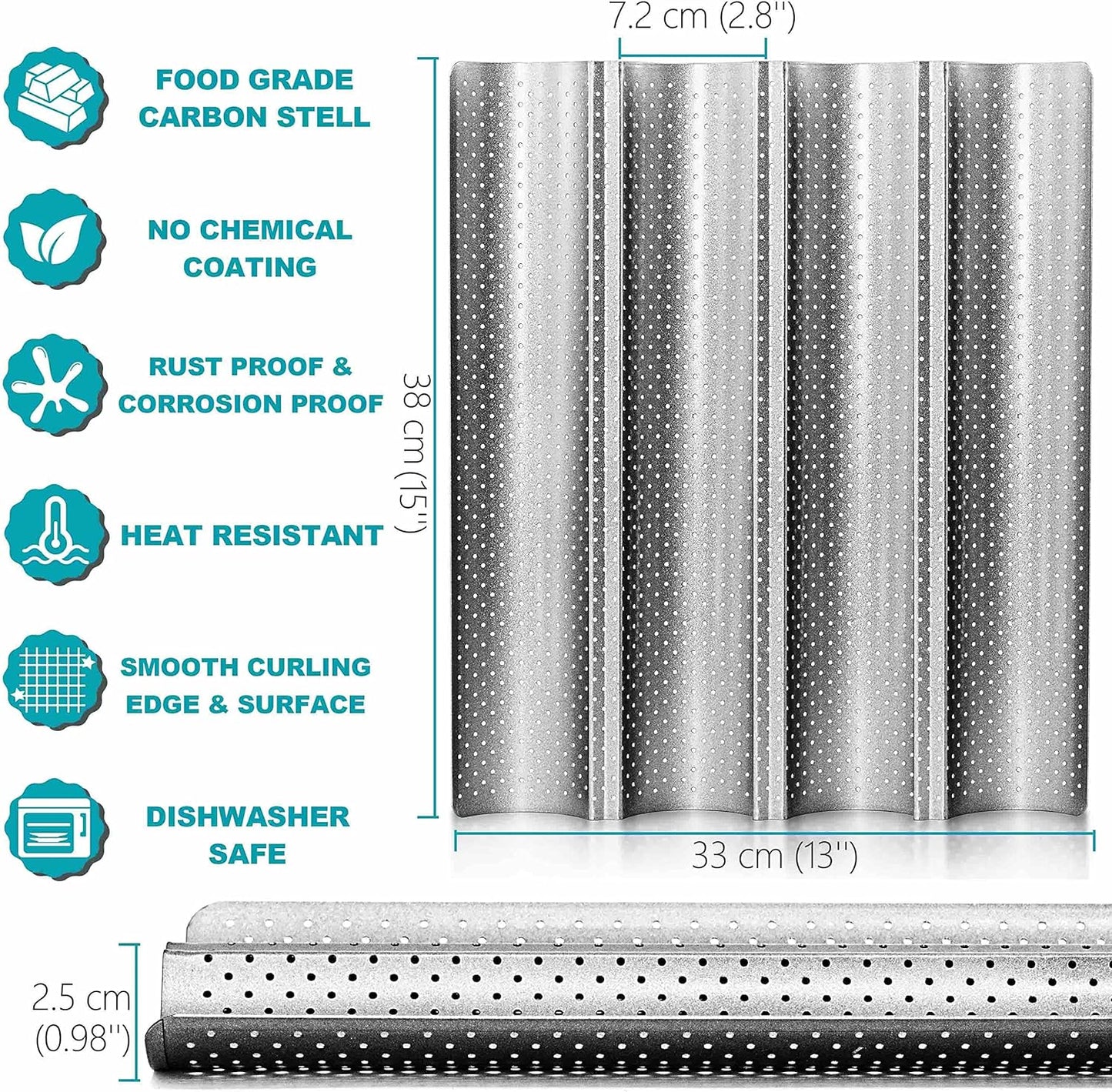 Anaeat Nonstick Perforated French Bread Baking Pan, 15"X 13" Premium Toast Mold, Silver