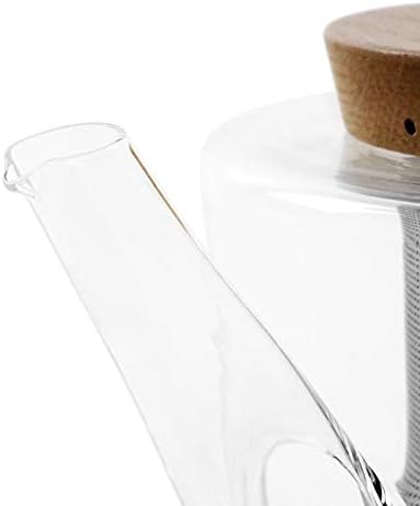 Viva Infusion Borosilicate Glass Tea Pot for Stovetop with Loose Leaf Tea Infuser Mesh - 34 ounce/1 Liter - Modern Teapot Features Bamboo Wood Lid, Tea Maker for Blooming