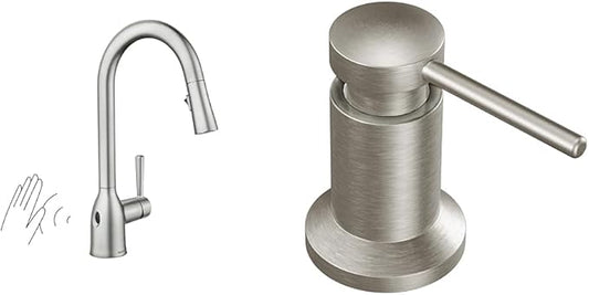 Moen Adler Touchless Spot Resist Stainless Kitchen Pulldown Faucet, 87233EWSRS + Moen Spot Resist Stainless Kitchen Soap Dispenser, 3942SRS