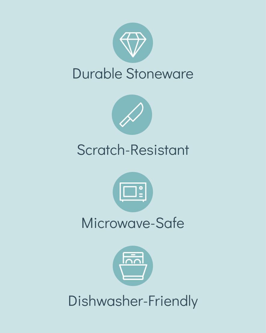 32 Piece Dinnerware Sets for 8 - Modern Style Stoneware Dinnerware Set - Scratch Resistant, Dishwasher Safe Plates and Bowls Sets Ceramic, Dish Set, Bowl and Plate Set - Black and Petrol Blue…