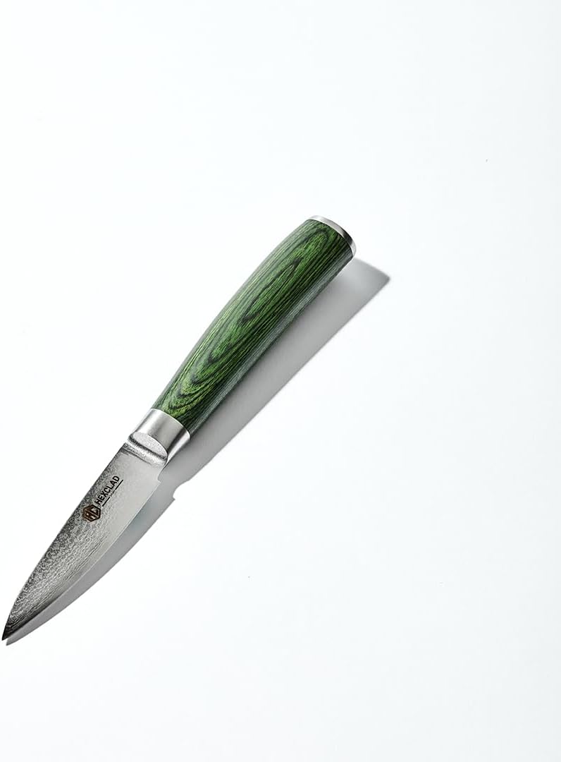 HexClad Paring Knife, 3.5-Inch Japanese Damascus Stainless Steel Blade, Pakkawood Handle