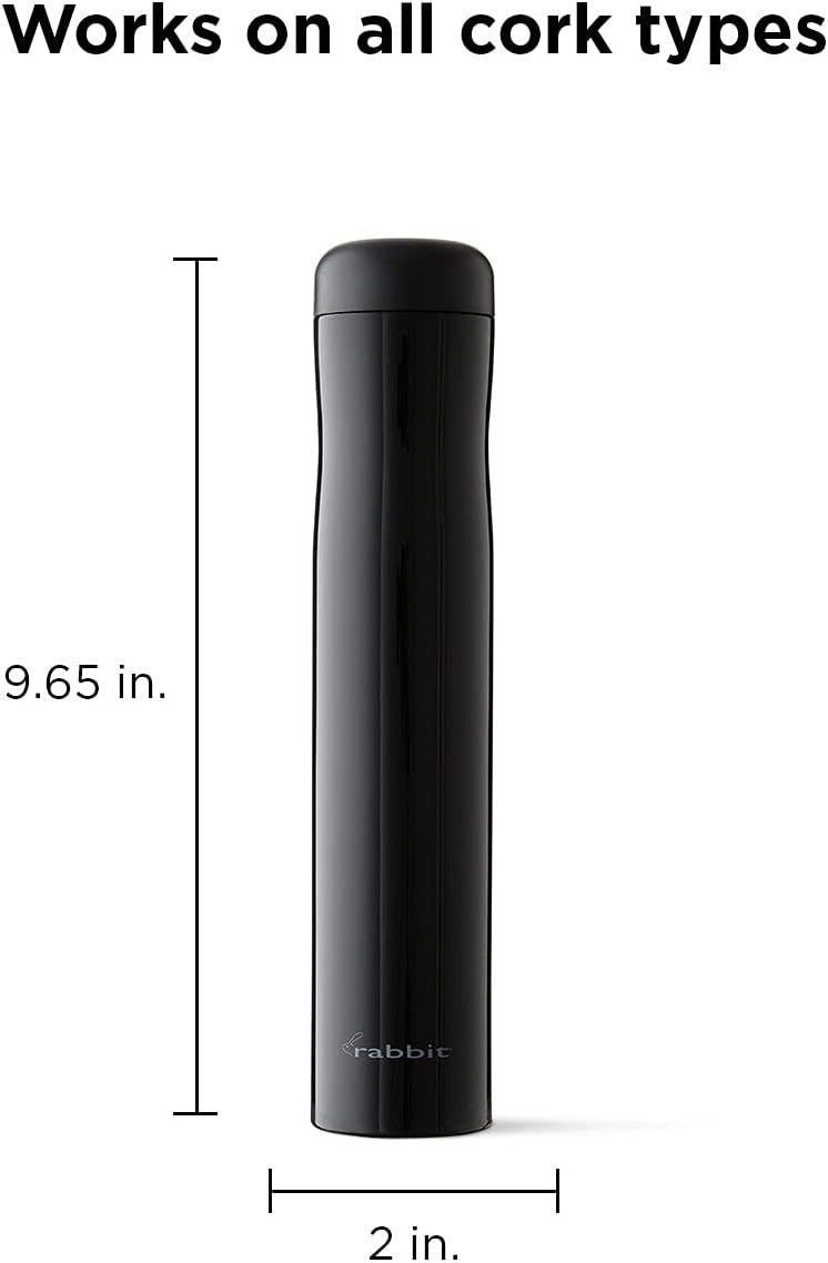 Rabbit Automatic Electric Corkscrew Wine Opener, Cordless Rechargeable, One-Touch Operation, Sleek Shiny Black Finish, Easy to Use for Wine Lovers