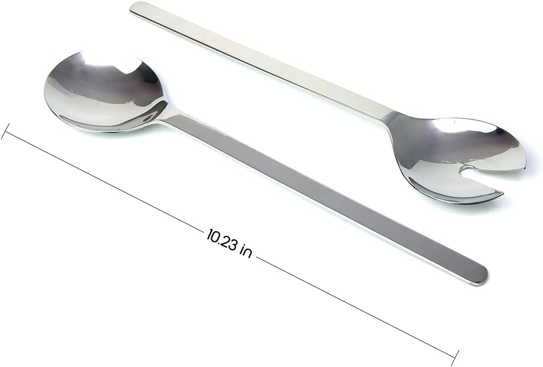 Regent 18/10 CONTEMPO Chromeplated 9.8”inch 25cm Salad Bowl with Stainless Steel Servers, Big Salad Bowls with Perfect for Fruits, Vegetable or Salads