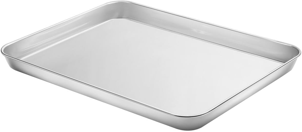 Baking Sheets Set of 4, Stainless Steel Cookie Pan Tray For Oven, Size 12.25 x 9.65 x 1 inch, Heavy Duty, Deep Edge, Superior Mirror Finish, Dishwasher Safe