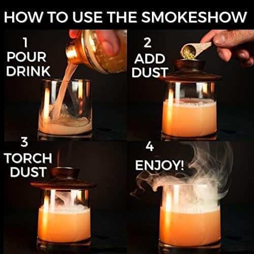 Premium Walnut Wood Cocktail Smoker with 2 oz Sample Bag of Wood Chips. Great for Whiskey & Old Fashion. Coated in Safe Food Natural Beeswax, Non-toxic Top by Smokeshow (Smoker Only)