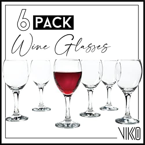 Vikko 11.5 Ounce Wine Glasses, Set of 6 Glasses for Red and White Wine With Stem, Clear Glasses for Wine, Thick and Durable Stemmed Cup