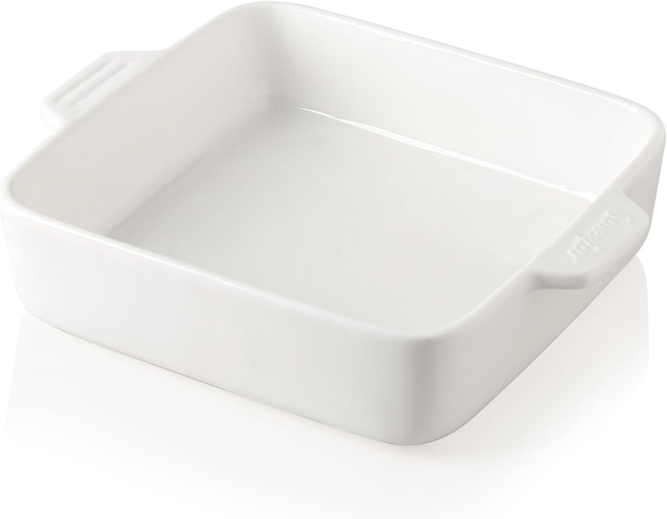 Sweejar Ceramic Baking Dish, 8 x 8 Cake Baking Pan for Brownie, Porcelain Square Bakeware with Double Handle for Casserole, Lasagna, Family Dinner (White)