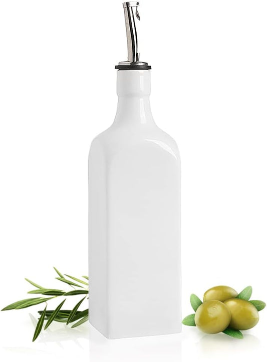 Sweejar 19 Fl Oz Ceramic Olive Oil Dispenser Bottle with Spout, Large Oil Dispenser for Kitchen, Opaque EVOO Oil and Vinegar Cruet for Cooking, Oil Container for Avocado Oil, Pack of 1 (White)