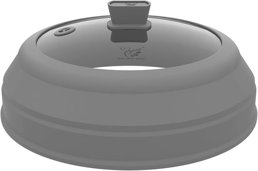 Microwave Splatter Cover Glass Splatter Guard Lid with Collapsible Silicone for Food Plate Cover 8.5 inch Grey