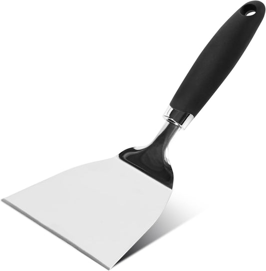 Professional Wide Turner 9.5 Inch Stainless Steel Spatula for Cast Iron, Griddle and Grill Cooking, Barbecue Hamburger Metal Kitchen Utensil, Dishwasher Safe