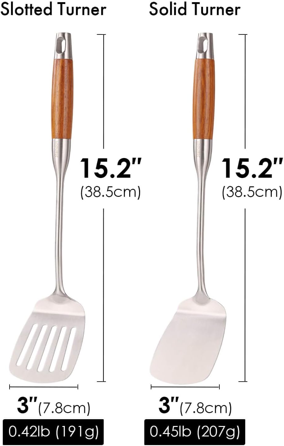 18/10 Stainless Steel Spatulas Set - 15” Long Spatulas for Kitchen, Metal Cooking Utensils - 1 Slotted Spatula + 1 Solid Turner (style B - roosewood handle)