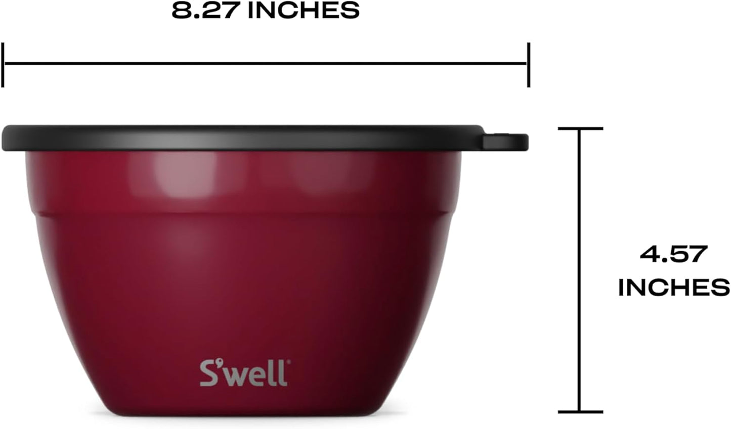 S'well Stainless Steel Salad Bowl Kit 64oz, Wild Cherry, Comes with 2oz Mini Canister and Removable Tray for Organization, Leakproof, Easy to Clean, Dishwasher Safe (Pack of 8)