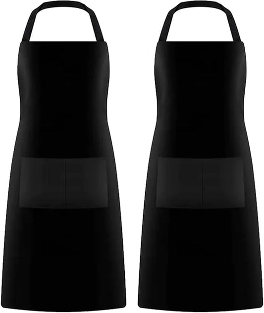 GREEN LIFESTYLE 2 Pack Chef Apron with Pockets – Grilling Aprons for Men, Waterproof Cooking Apron for BBQ, Work or Restaurant Use, Kitchen Aprons for Women with Pockets – Black
