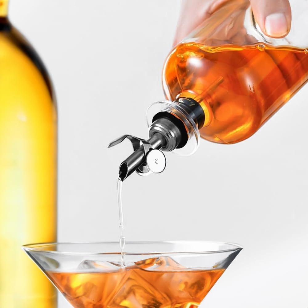 Molimoli Pack of 4 Premium Liquor Pour Spout Made of Stainless Steel with Automatic Anti-Oxidation Mechanism, Bottle Pourers for Alcohol and Wine, Olive Oil Dispenser Spout, Oil Bottle Spout, Black