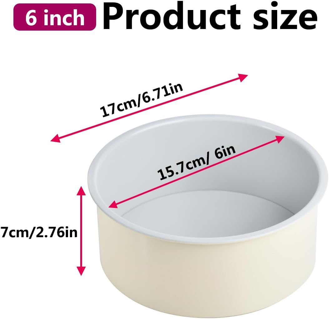 Guowall 6 inch Cake Pan with Removable Bottom Carbon Steel Round Chiffon Cake Tin Round Shaped Nonstick Cheesecake Mould for Baking - Cream Color