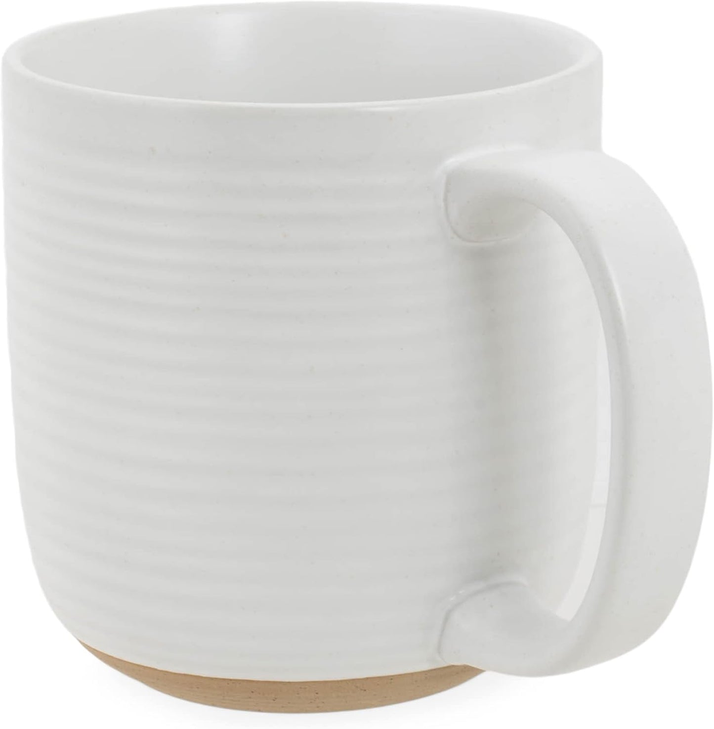 Elanze Designs Ribbed Ceramic Stoneware 16 ounce Raw Clay Bottom Coffee Mugs Set of 4, White