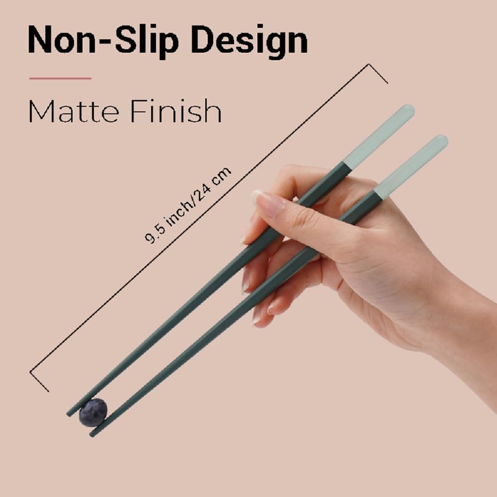 Random Mood Modern Design Chopsticks - Reusable, Dishwasher Safe, Non-Slip Fiberglass, Ice Fog Blue Color, 5 Pairs, 9.5in/24cm, Great for Chinese, Japanese, Korean Cuisine