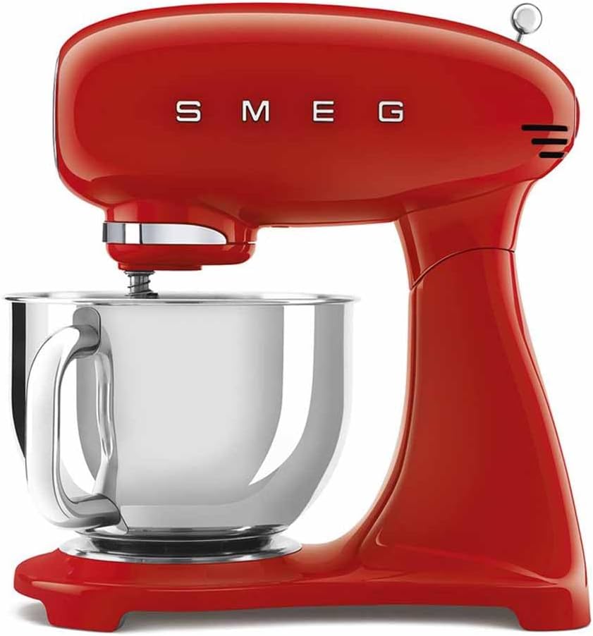 SMEG SMF03 Stand Mixer – 5 Qt Tilt-Head Mixer with Stainless Steel Bowl, 10 Speeds, Retro 50s Vintage Style – Red