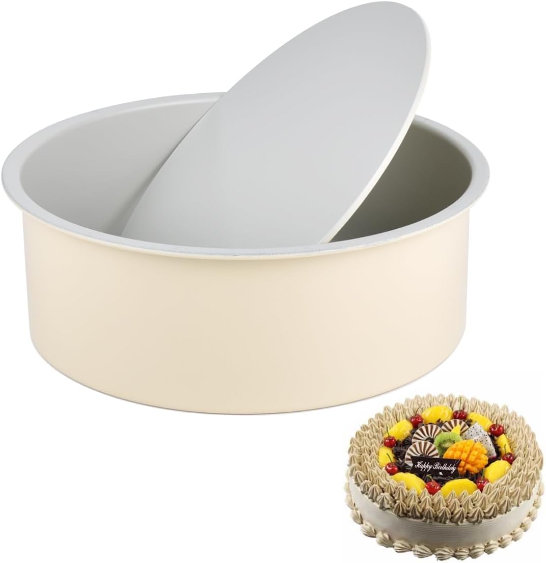Guowall 8 inch Cake Pan Removable Bottom Carbon Steel with Nonstick Coating Chiffon Cake Tin Round Shaped Cheese Cake Mould for Baking - Cream Color