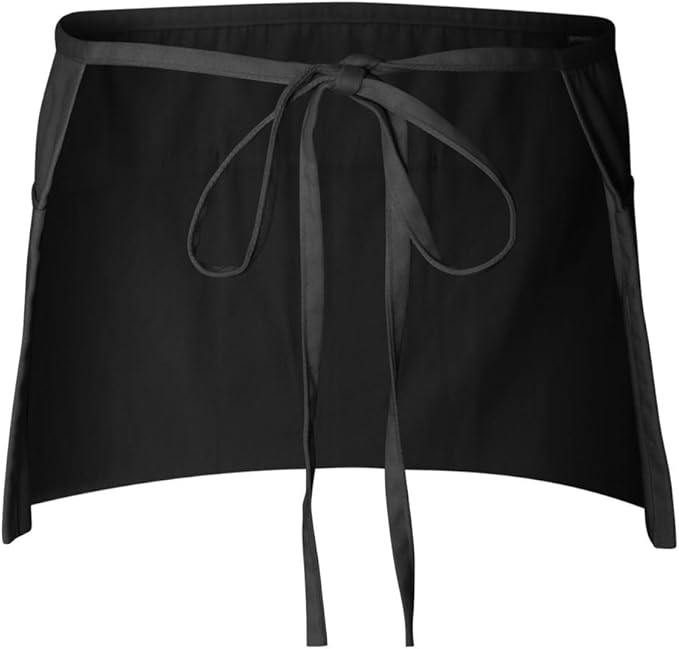 12 Pack - Black Server Waist Aprons with 3 Pockets, Waitress Half Apron