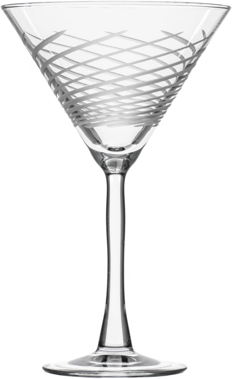 Rolf Glass Cyclone 10 Ounce Martini Glasses | Set of 2 Stemmed Cocktail Glasses | Proudly Made in the USA | Large Engraved Martini Glasses | Lead-Free Glass