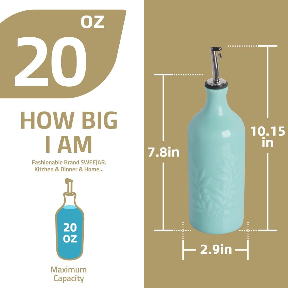 Sweejar Ceramic Olive Oil Dispenser Bottle, 20 Oz Relief Opaque Oil Cruet Protects Oil To Reduce Oxidation, Storage Vinegar, Soy Sauce, Coffee Syrup, Liquids, Set of 1 (Gradient Fog Gray)