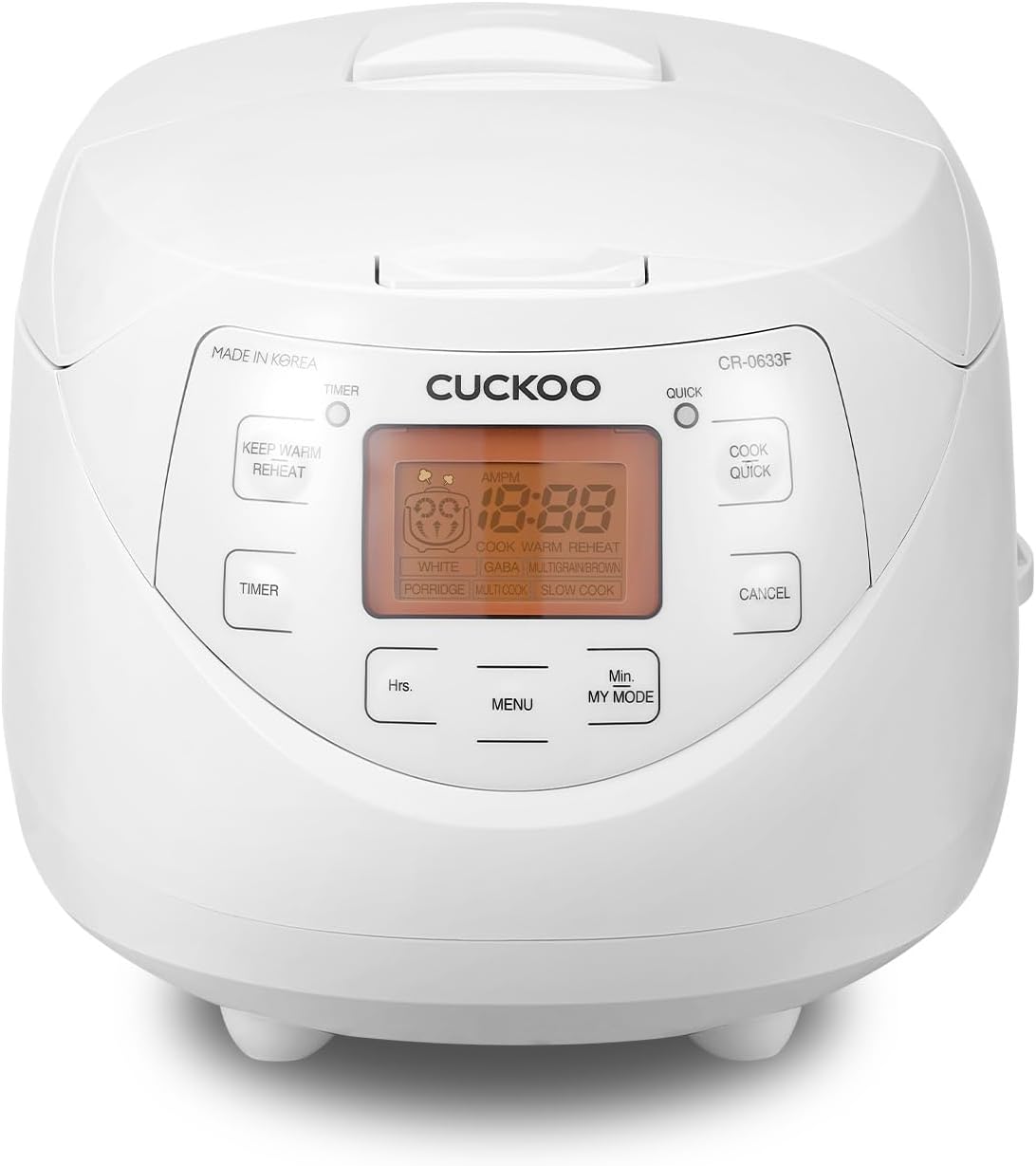 CUCKOO CR-0633F | 6-Cup (Uncooked) Micom Rice Cooker | 11 Menu Options: White Rice, Brown Rice & More, Nonstick Inner Pot, Made in Korea | White