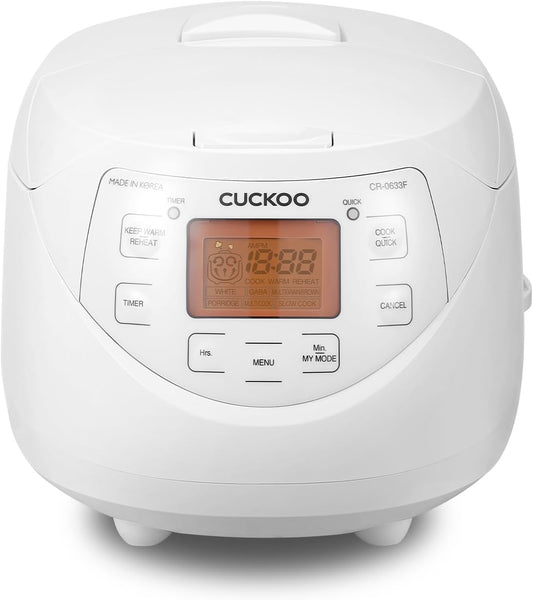 CUCKOO CR-0633F | 6-Cup (Uncooked) Micom Rice Cooker | 11 Menu Options: White Rice, Brown Rice & More, Nonstick Inner Pot, Made in Korea | White