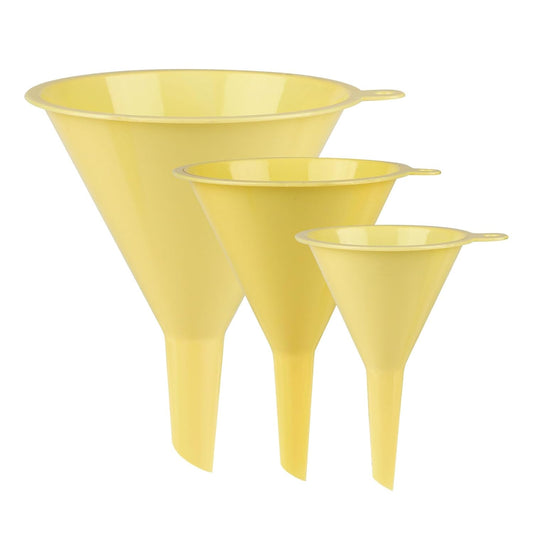 Plastic Kitchen Funnel Set of 3, Round Kitchen Funnels for Filling Bottles, Durable and Multifunctional Funnels for Filling Canning, Cooking, Lab or Car Oil (Milk Yellow)