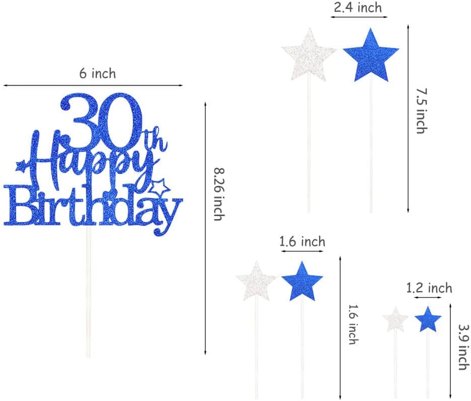 Glittery 30th Happy Birthday Cake Topper with Star,Personalised 50 Birthday Cake Toppers Party Decorations Party Supplies for Men Women Blue