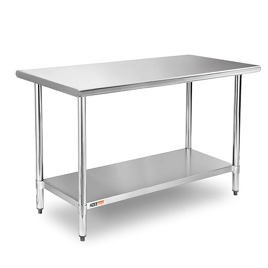 Stainless Steel Table for Prep & Work 60 x 24 inches, 5ft, Heavy Duty Metal Table with Adjustable Undershelf for Commercial Kitchen, Restaurant, Home, Hotel, Laundry Room,Garage, Workshops