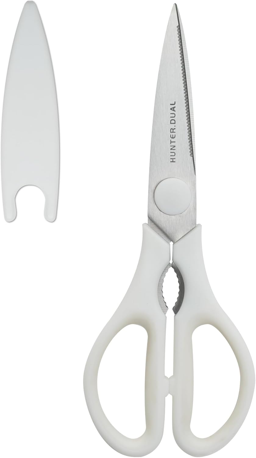 Kitchen Scissors for Food, HUNTER.DUAL Heavy Duty Come Apart Poultry Shears for Cooking, All Purpose for Cutting Chicken, Meat, Fish & Vegetables (White, 8.35 Inch)