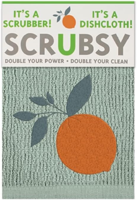 MÜkitchen SCRUBSY 100% Cotton Kitchen Dish Cloth with Built in Scrubber | Various Designs and Super Absorbant (Orange Grove)