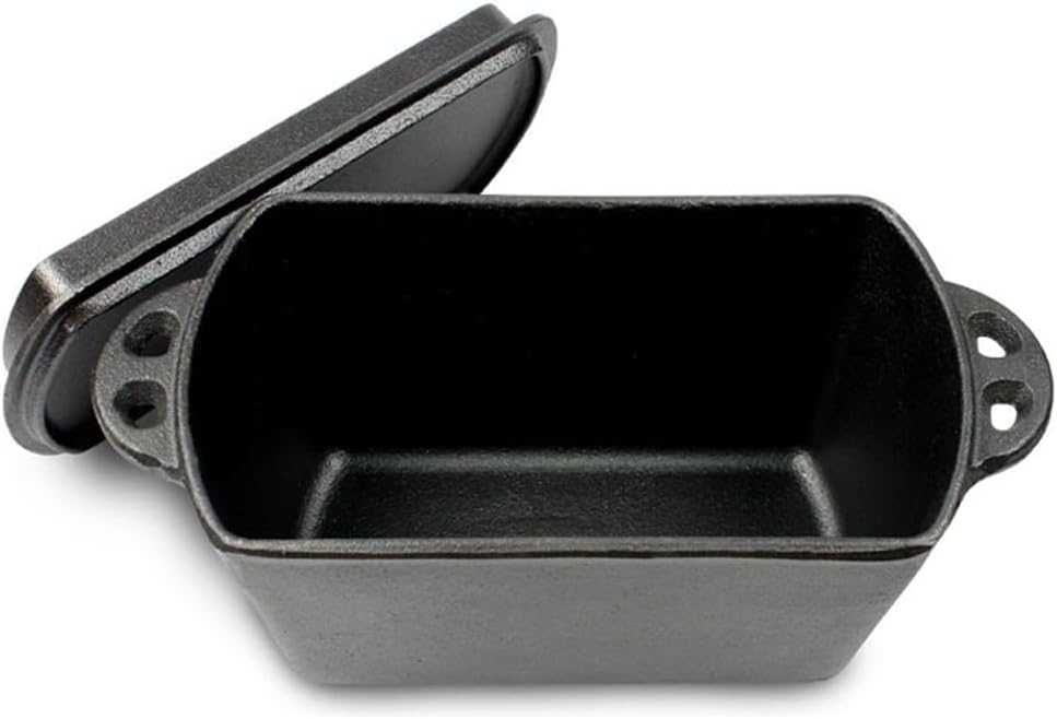 Cast Iron Loaf Oven Pan - 4.33"x4.92"x8.66" Durable Loaf Pans Rectangular Baking Pan with Banneton Bread Proofing Basket set for home baking (Bread Pan with Basket Kit, 2 QT)