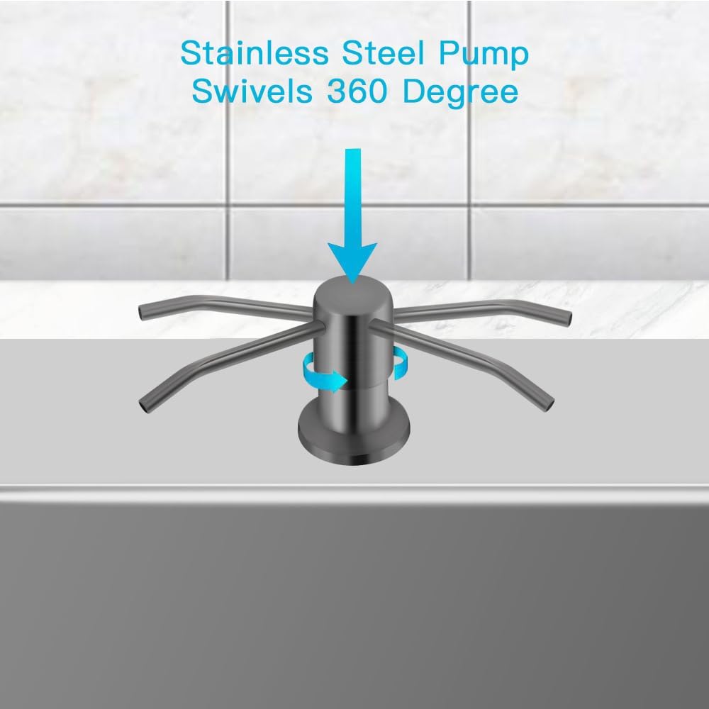 Dish Soap Dispenser for Kitchen Sink, Countertop Sink Soap Dispenser Water Pump with 47” No-Spill Extension Tube Kit Design for Kitchen Bathroom, No More Refills （Gray）