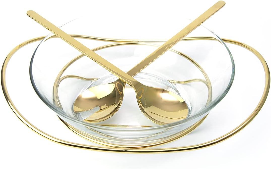 Regent 18/10 CONTEMPO Chromeplated 9.8”inch 25cm Salad Bowl with Stainless Steel Servers Salad Bowls, Big Salad Bowls with Perfect for Fruits, Vegetable or Salads (Gold)