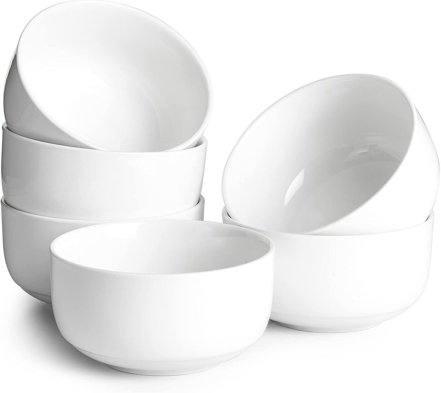 DOWAN 22 OZ Ceramic Cereal Bowls - 5.25" White Soup Bowls Set of 6 for Kitchen, Bouillon Cups for Cereal, Soup, Oatmeal, Rice, Dishwasher & Microwave Safe