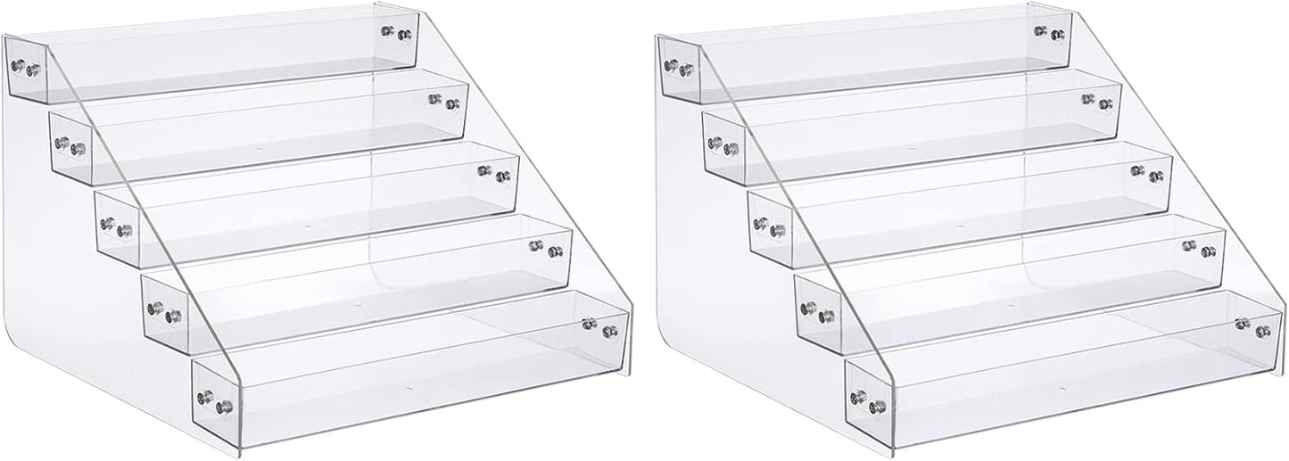 Acrylic Spice Rack, Tiered Spice Rack Shelf Seasoning Organizer for Countertop, Cabinet, Pantry, Kitchen Storage - 5 Tier, 2PCS