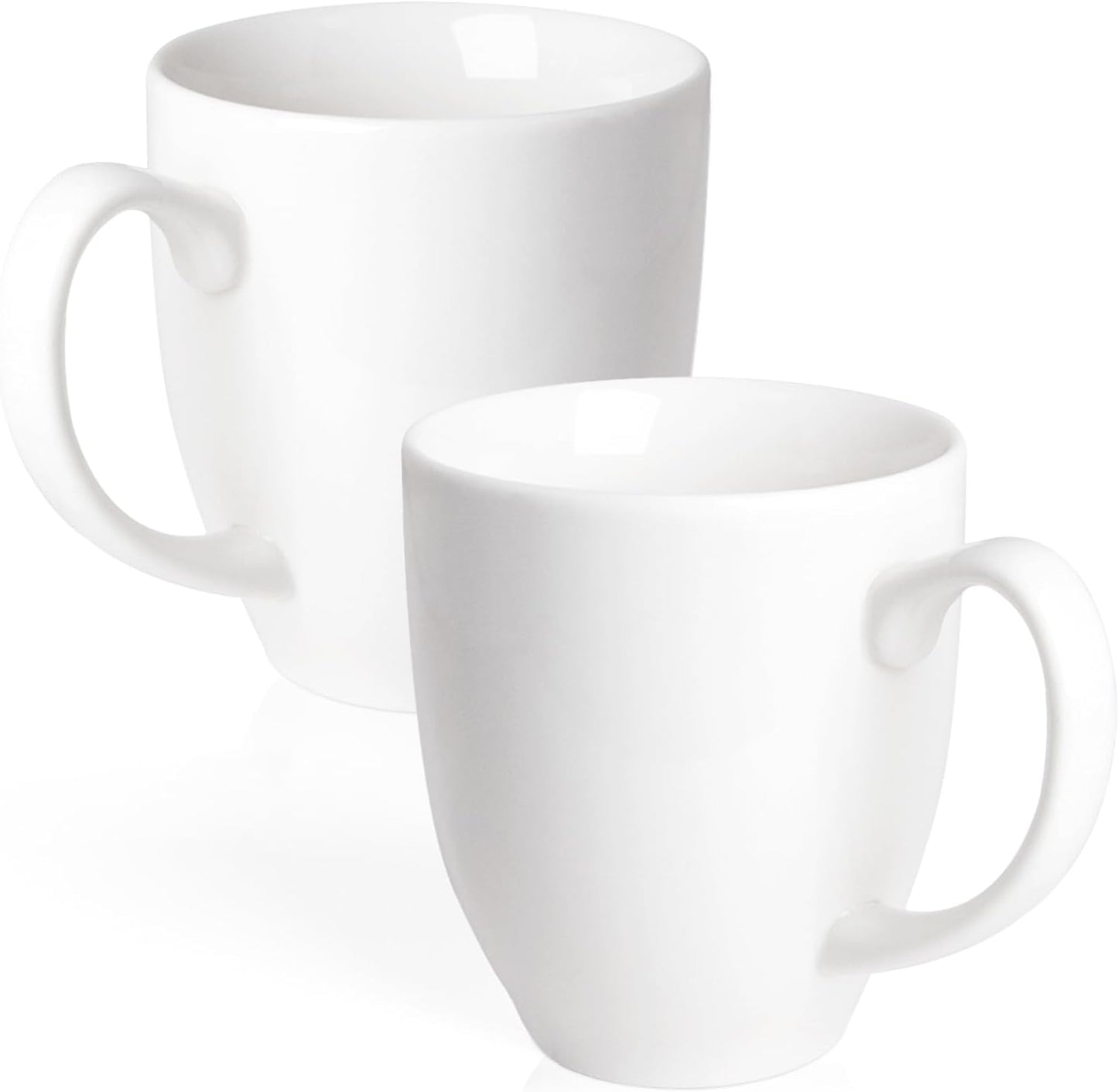 Set of 2 Durable 16 oz Coffee Cups, Large White Coffee Mugs with Ergonomic Handle, Ceramic Mugs Dishwasher & Microwave Safe, Ideal Tea Mugs for Home, Office, Gifts (Coffee, Tea, Hot Cocoa, Latte Cup)