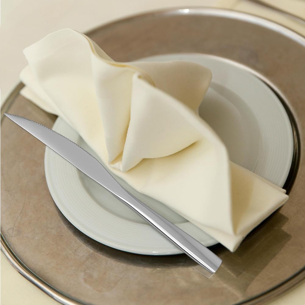 Steak Knives,12 piece Steak knife set,18/10 Stainless Steel Silverware Set Steak Knife Set For Home,Kitchen,Restaurant And Hotel,Mirror Polished& Dishwasher Safe