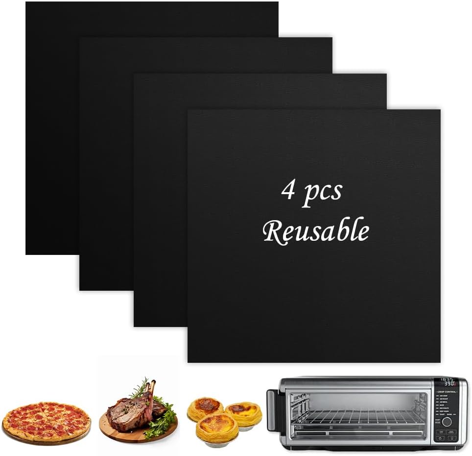 for Ninja Air Fryer Oven Liners, 4 Pack Non-stick Baking Mat, Oven Liners for Bottom of Oven Compatible with Ninja Foodi SP101 SP201 SP301 Fry Toaster Microwave Bottom of Gas & Electric
