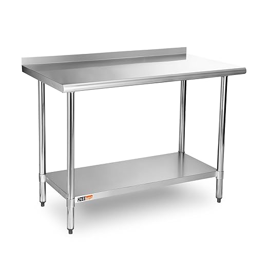 Stainless Steel Table for Prep & Work 24 x 48 inches,4ft,Heavy Duty Metal Table with Backsplash for Commercial Kitchen, Restaurant, Home, Hotel, Laundry Room,Garage, Workshops