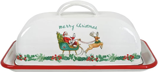 Enamel Butter Dish with Lid Vintage Enamelware Butter Keeper with Flower and Bird Patterns Farmhouse Butter Container Butter holder for Countertop Kitchen Decor